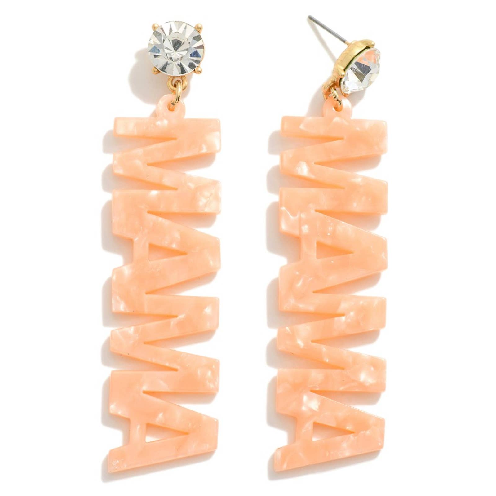 Peach Marbled Acrylic Crystal Dangle Drop Mama Earrings